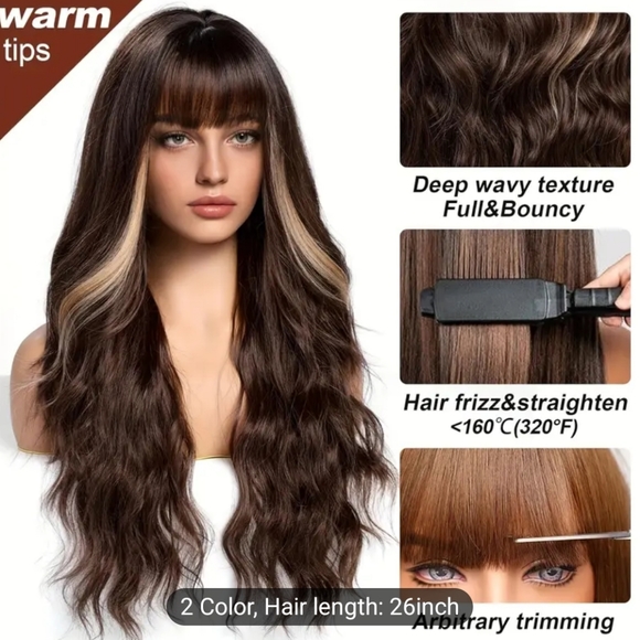 Highlight Long Curly Wavy Wig Synthetic Wig Friendly Heat Resistant - Picture 3 of 5